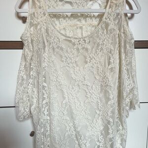 Eyeshadow Cream Lace 3/4 Sleeve Blouse